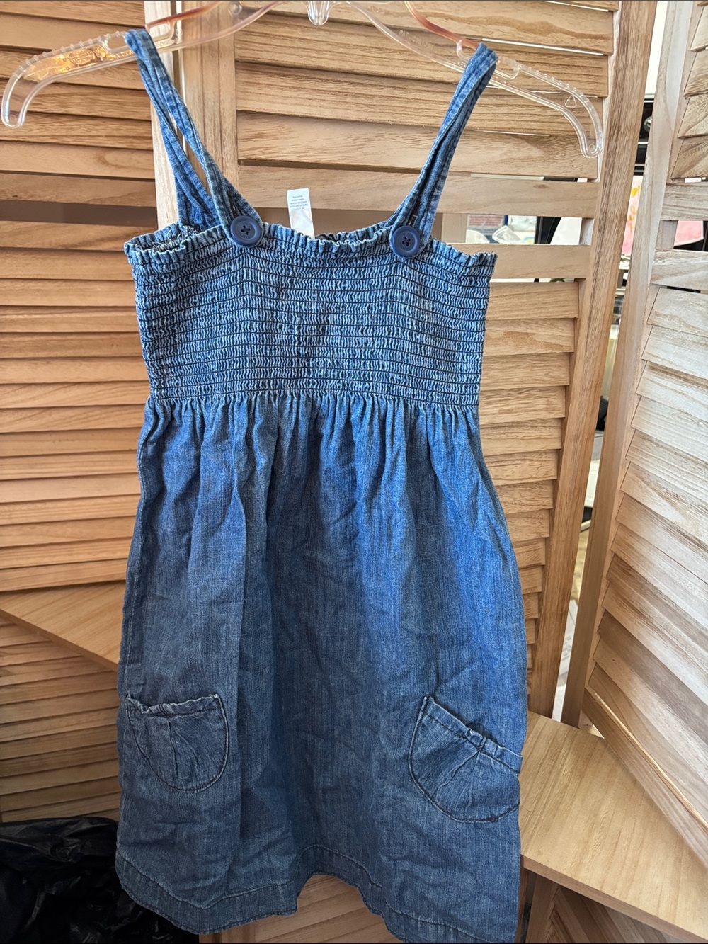 GAP Kids Blue Smocked Denim Sundress with Button Straps Large